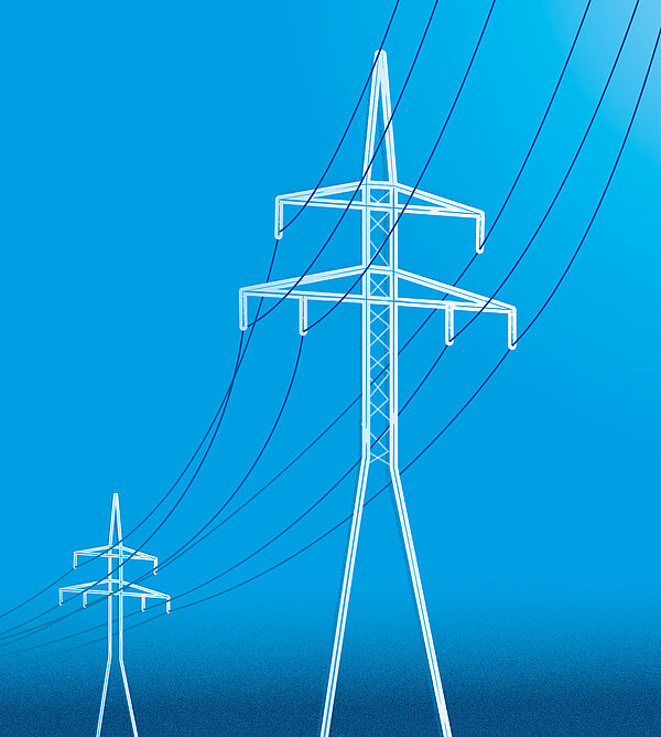 Um die Energiewende zu stemmen, müssen Stromnetze intelligenter werden Grafik zweier Strommasten