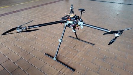 picture of a self-built drone on the ground, approximately 1m diameter