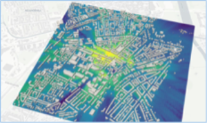 city map of Leipzig with raytracing displays