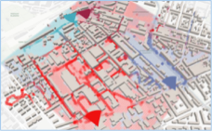 city map with colored field strength intensities